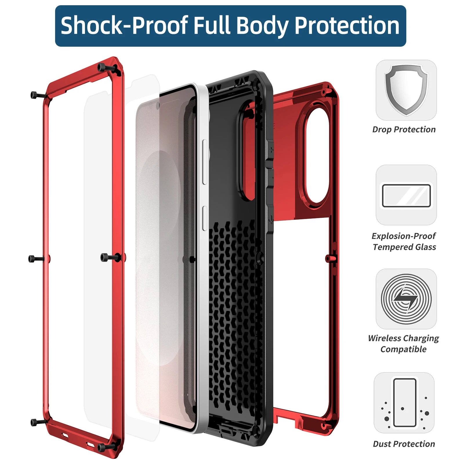 Para samsung galaxy s23 s22 s21 s20 ultra s24 plus s25 borda à prova de choque armadura metal caso capa para galaxy note 20 vidro temperado