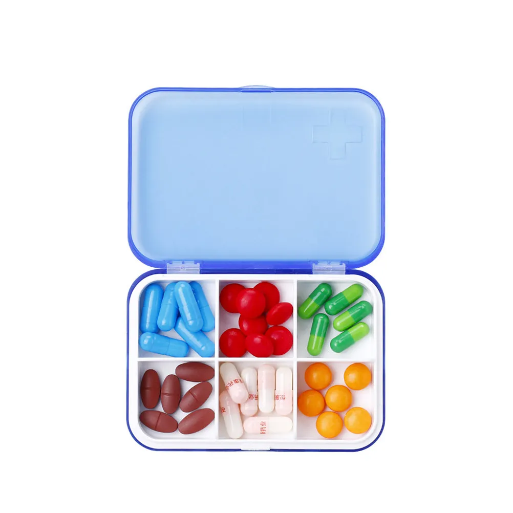 

Medicine Box Organizer Portable 6 Compartments Waterproof Pill Holder Travel Home Office Small Size Container for Elderly