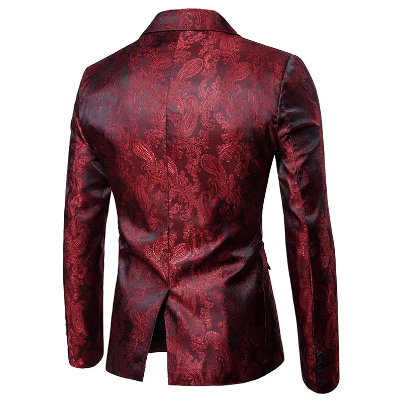 Wine Red Paisley Suit (Jacket+Pants) Men Nightclub Fashion Blazers Single Breasted Mens Suits Stage Party Wedding Tuxedo Blazer