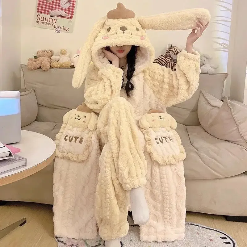 Hello Kitty Cinnamoroll Anime Kawaii MINISO Long Sleeve Pajama Cute My Melody Coral Velvet Homewear Jacket Gifts for Kids