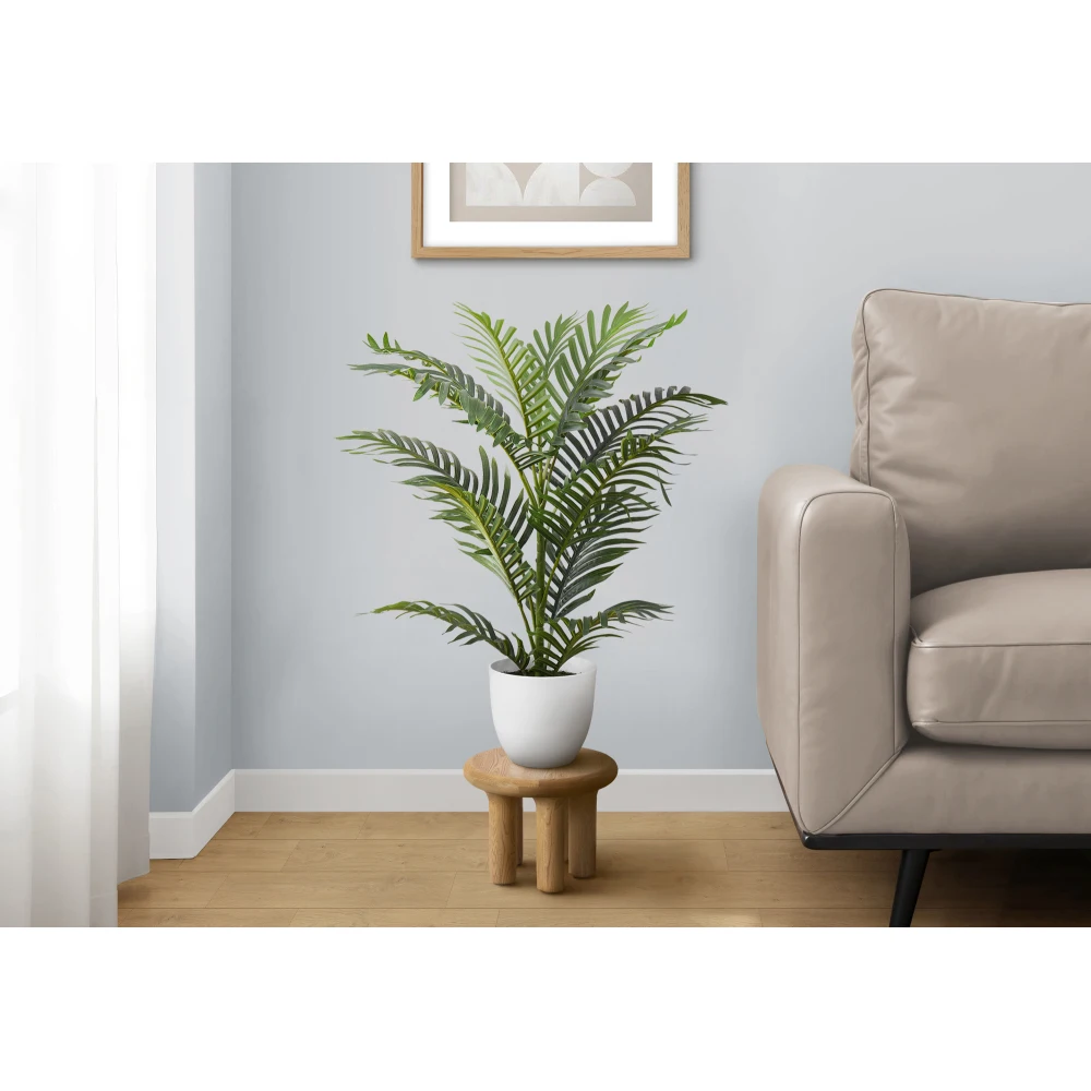 Artificial Plant, 28inch Tall, Palm Tree, Indoor, Faux, Fake, Floor, Greenery, Potted, Real Touch, Decorative, Green Leaves, White Pot