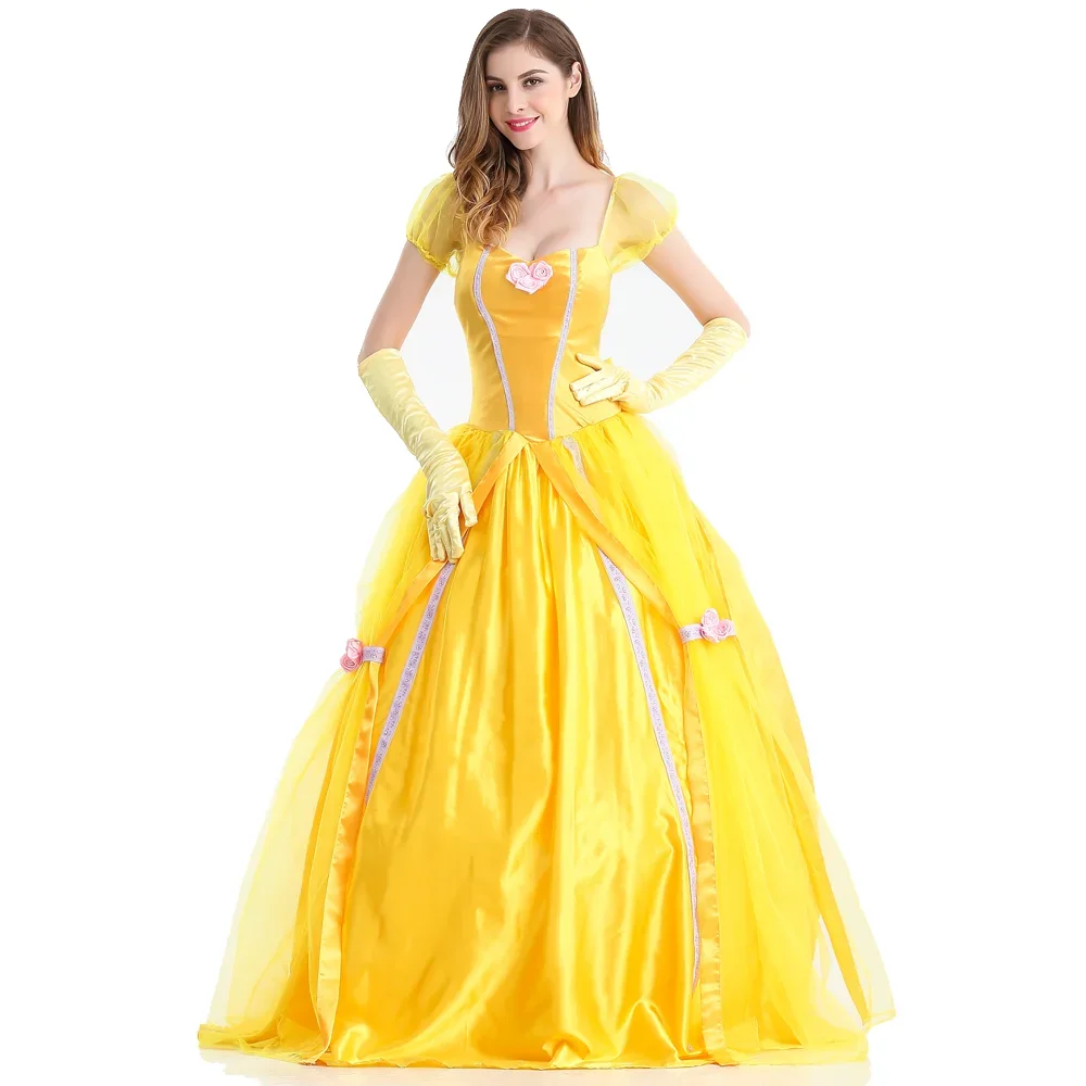 

Yellow Long Dress Halloween Costume Yellow Princess Dress Masquerade Carnival Adult Yellow Roles Suit