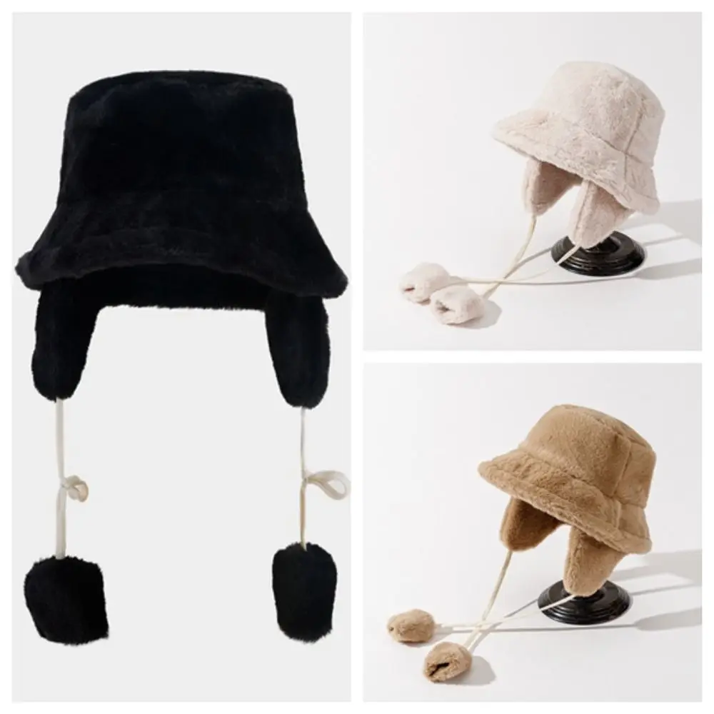 Ushanka بلون أفخم بنما قبعة مكافحة البرد يندبروف الشتاء صياد قبعة قابل للتعديل دفئا أفخم غطاء دلو يوميا