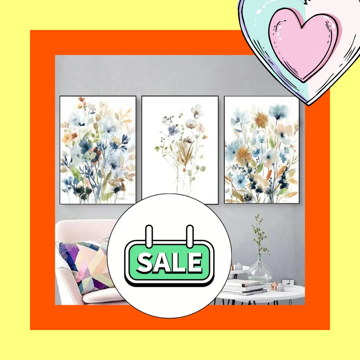 Botanische Aquarell-Mischung – Blumen, Blätter, nordische rahmenlose Leinwand für Wohnzimmer, Heimdekoration 2026