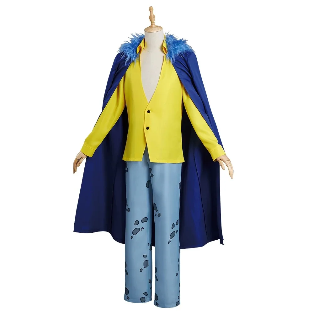 Hot Anime ONE Trafalgar D Water Law PIECE Coat Pants Cloak Cosplay Costume Adult Sets Halloween Carnival Performance Uniform Cap