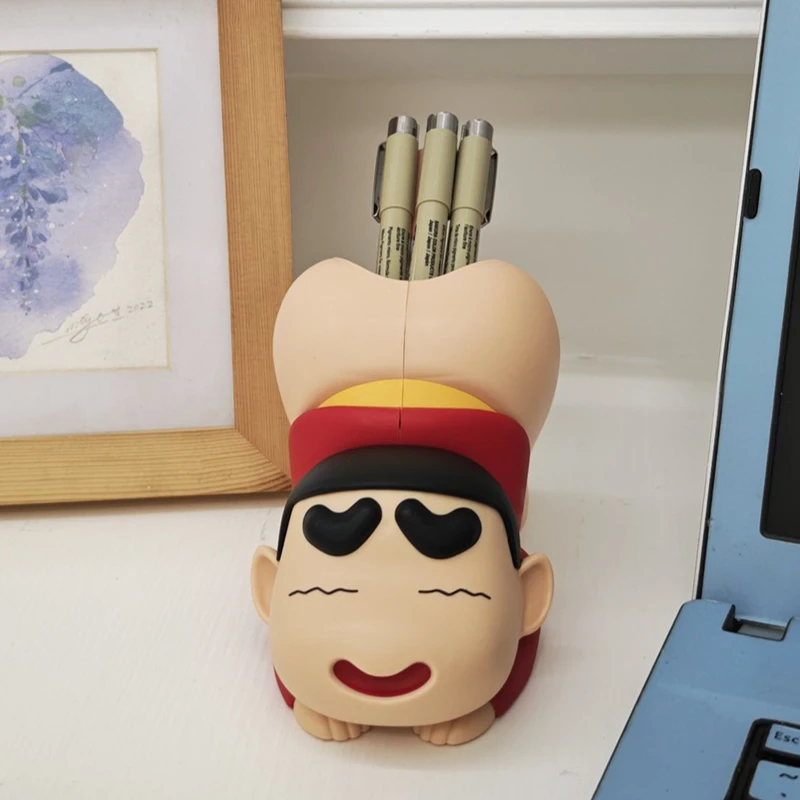Crayon Shin-chan Pen Holder Container Animation Figure Toy Cosmetic Brush Pot Study Office Desktop Storage Plastic Ornaments