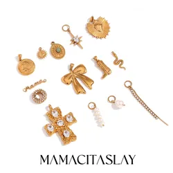 MamacitaSlay Popular Bow Zircon Cross Donut Martin Boot charms for jewelry making diy high quality stainless steel charms