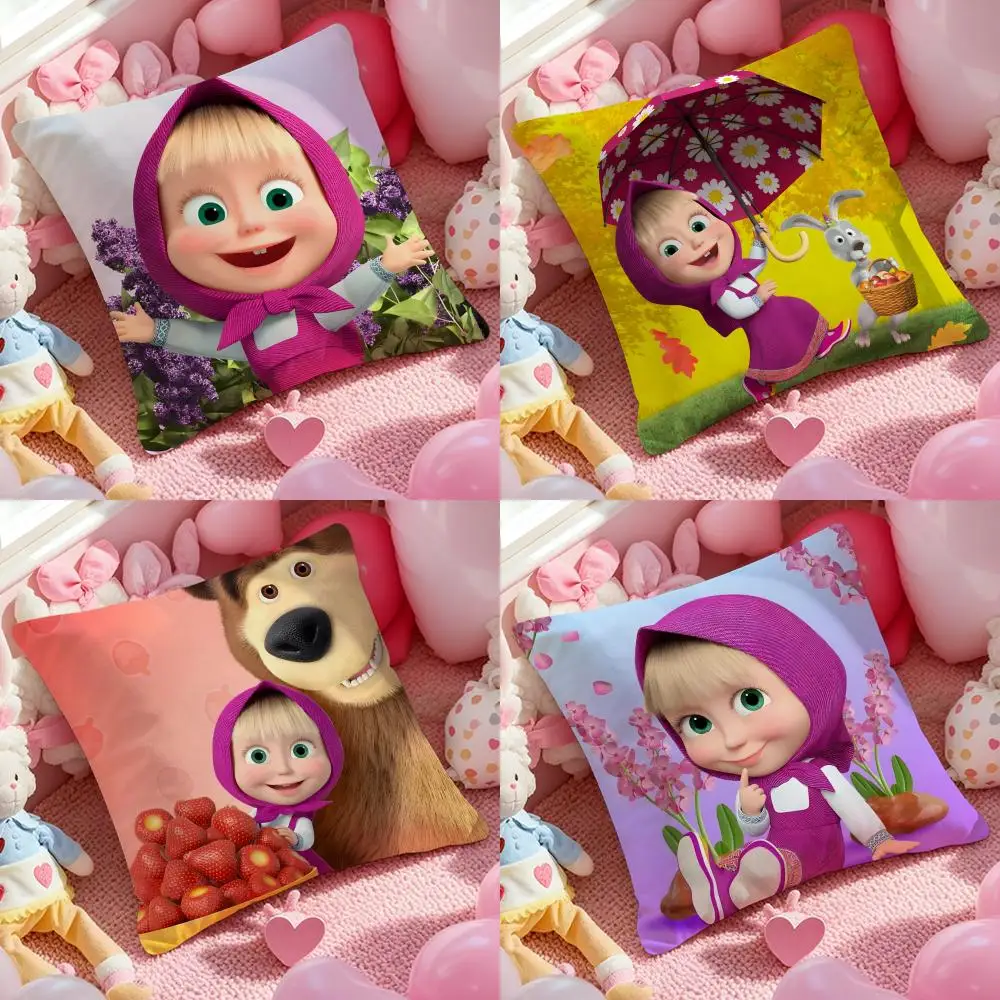 Cartoon M-Masha And The B-Bears Cushion Cover Pattern Printed Pillowcase for Living Room Sofa Cushion Cover & Bedroom Decor