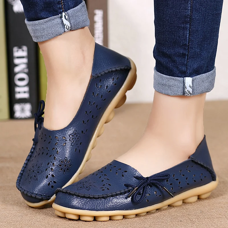 Women\'s Shoes Fashion Women Flats Genuine Leather Loafers Women\'s Moccasins Flats Ladies Shoes Female Slip On Ballet Flat Shoes