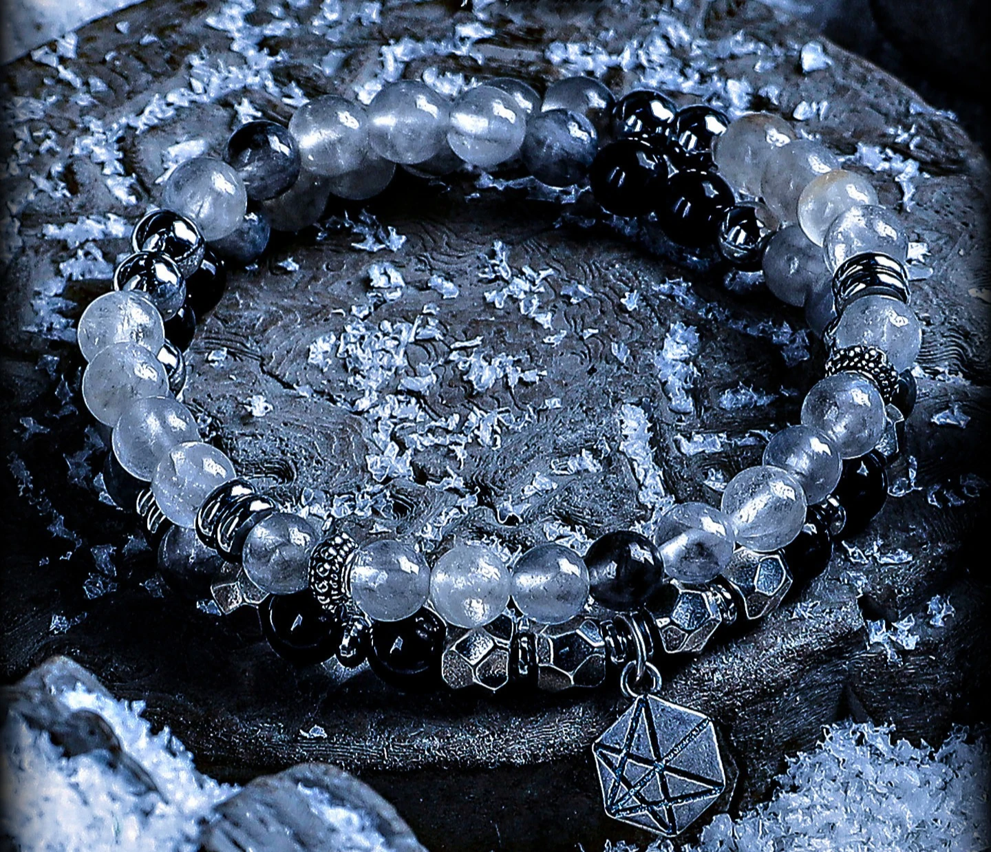 【Star Frost】Obsidian Bracelet Men's Mist Crystal Bracelet Beads Are Stacked