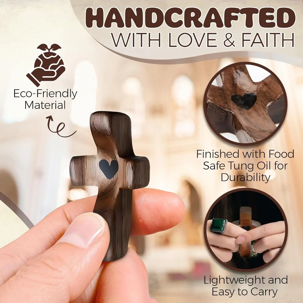 Hand Worry Cross for Anxiety Relief Stress Relief Pocket Cross Fidget Toy for Adults and Children Sensory Stimulation Wooden Cross Prayer Cross Comfort Cross for Women Men Christian Gifts for Baptism Confirmation