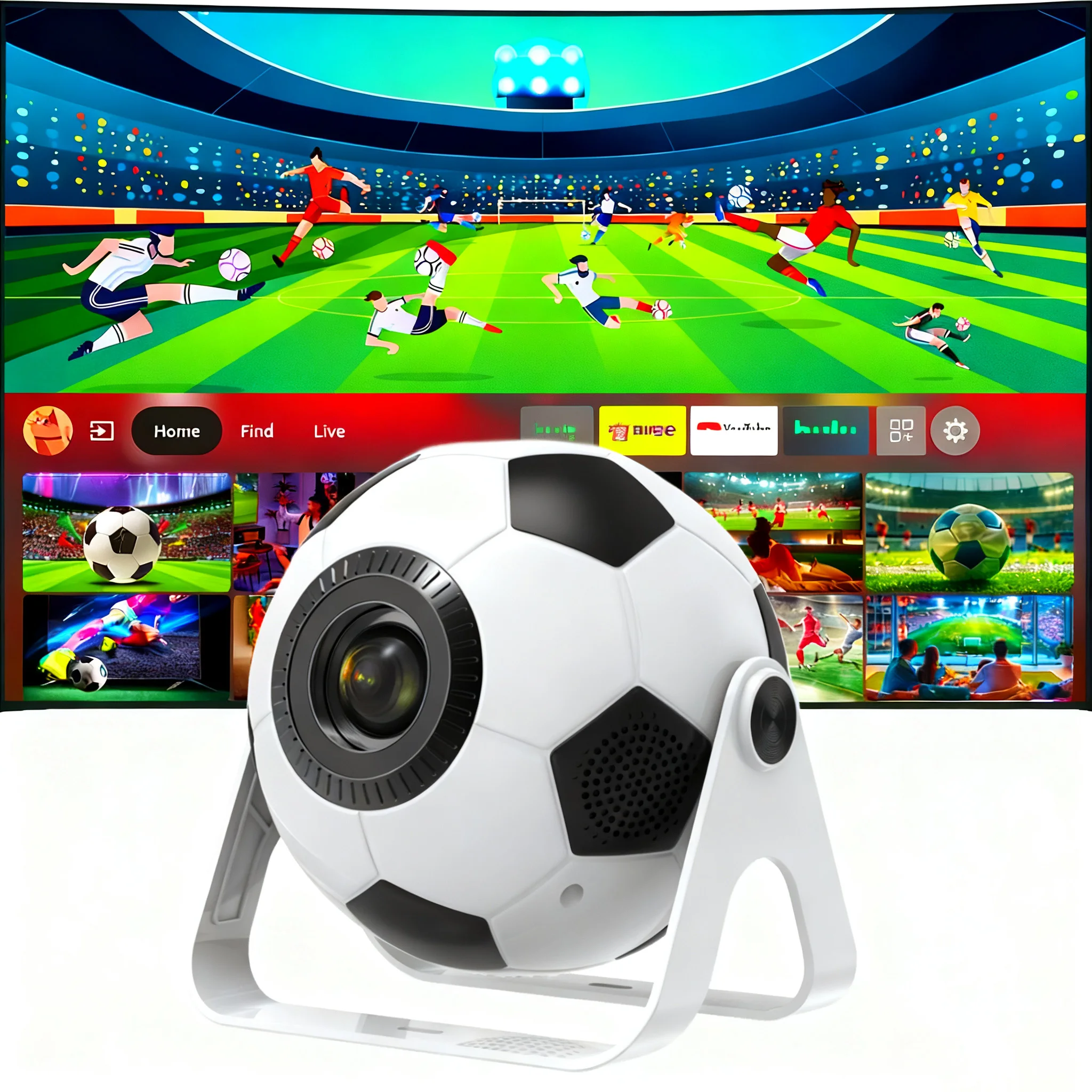 Soccer-Shaped Smart Projector | Android 11 + WiFi 6 4K Decoding, A Trendy Audio-Visual Choice for Sports Enthusiasts