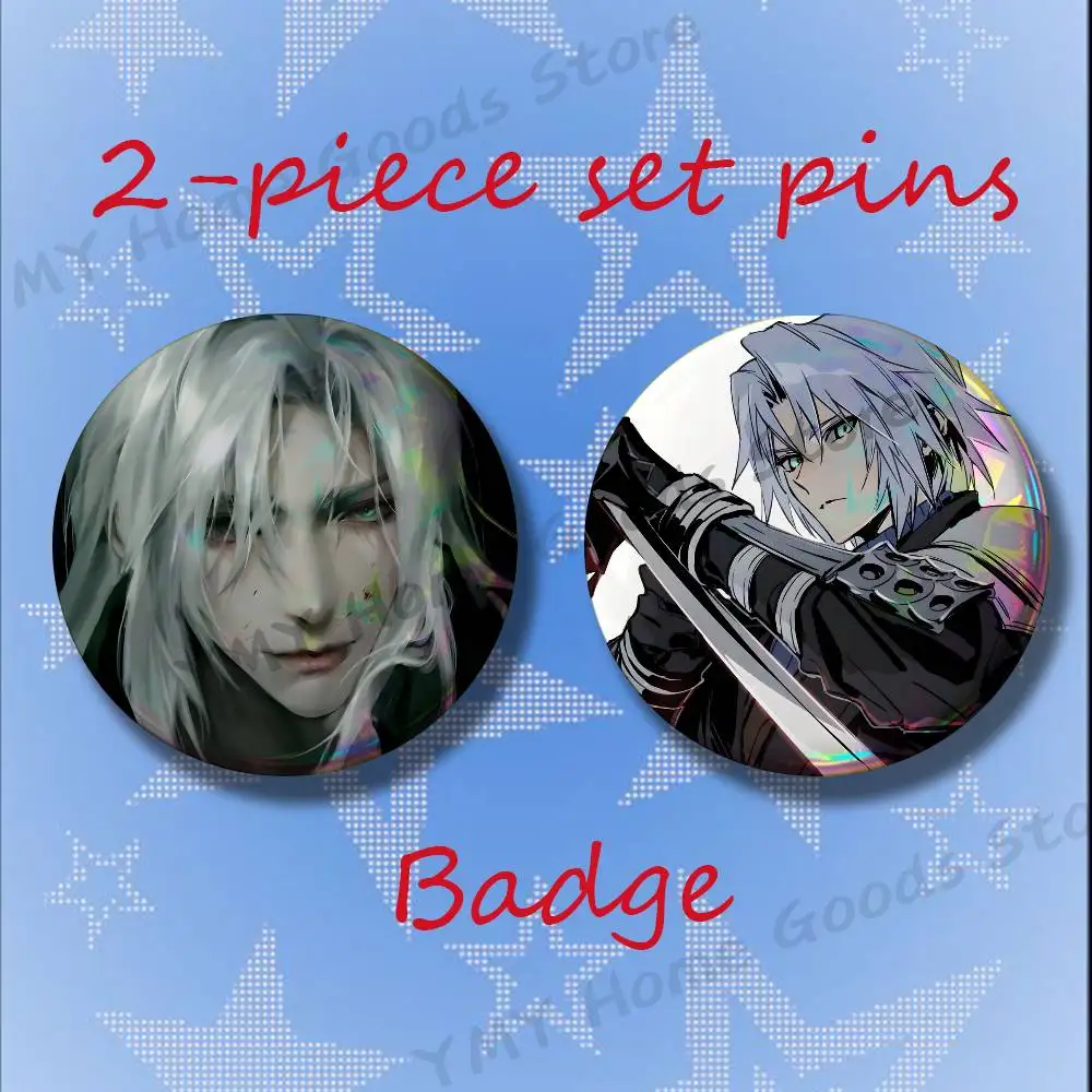 Anime Sephiroth COOL Game FF7 Brooches for Backpack Accessories 25 32 44 58 75mm Round 2-piece set Free Mix