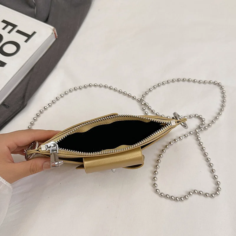 Perlenkette Damen PU Handy Umhängetasche für den täglichen Pendelverkehr Büroarbeit Einfarbige Umhängetasche Damen Geldbörsen – Detail 28