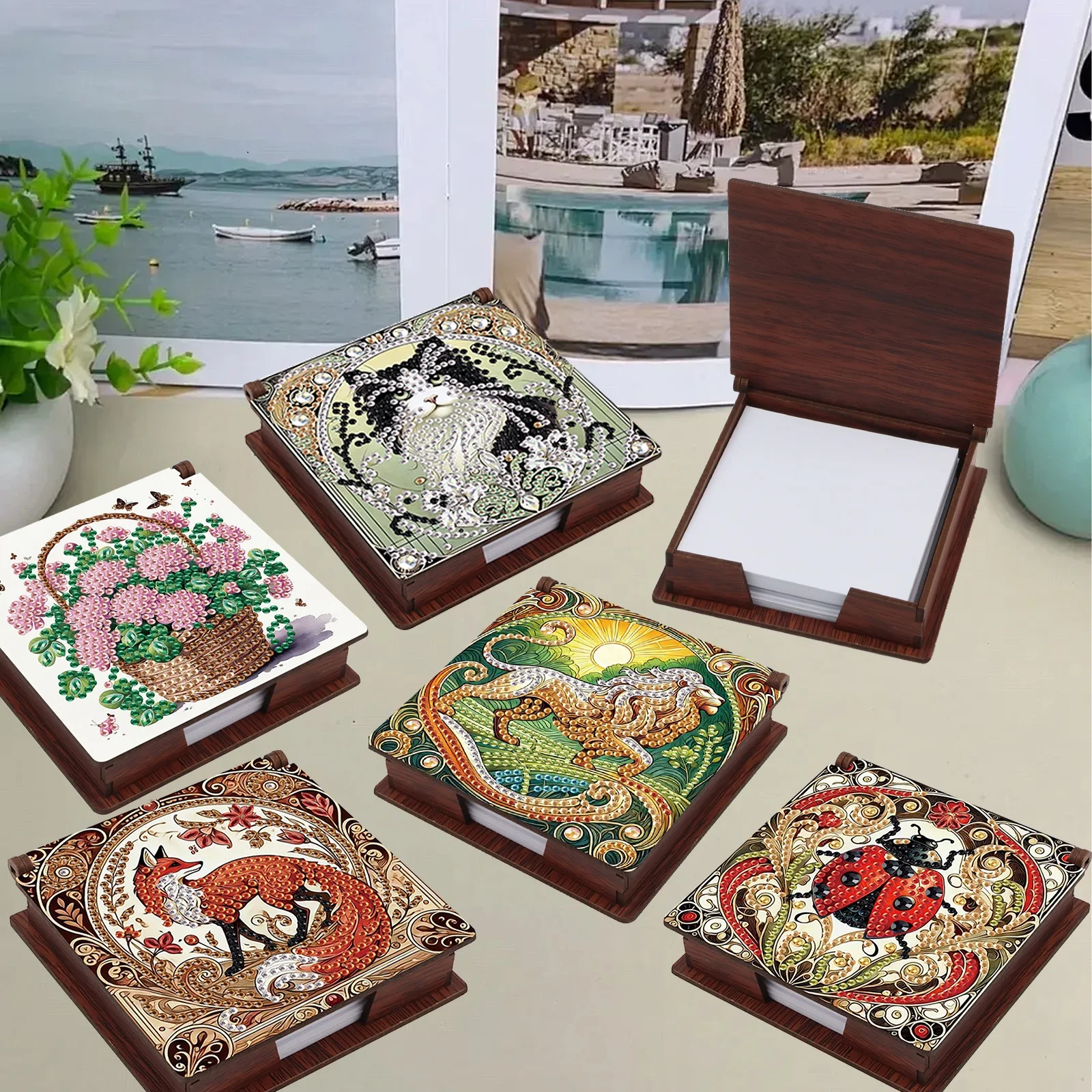 Special shaped Diamond Art Painting Sticky Note Box kits,Cute animals partial Diamond Art note box for Home Office decorate Gift