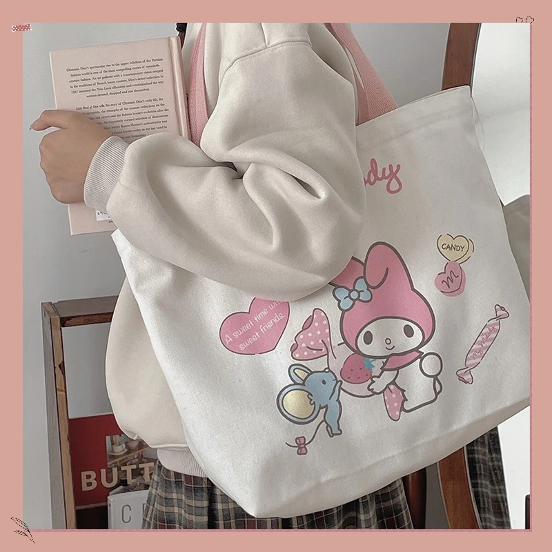 

Sanrio Shopping Bag Canvas Cute Kuromi Jade Guigou Melody Cute Portable and Useful Large Capacity One Shoulder Bag Best Gift