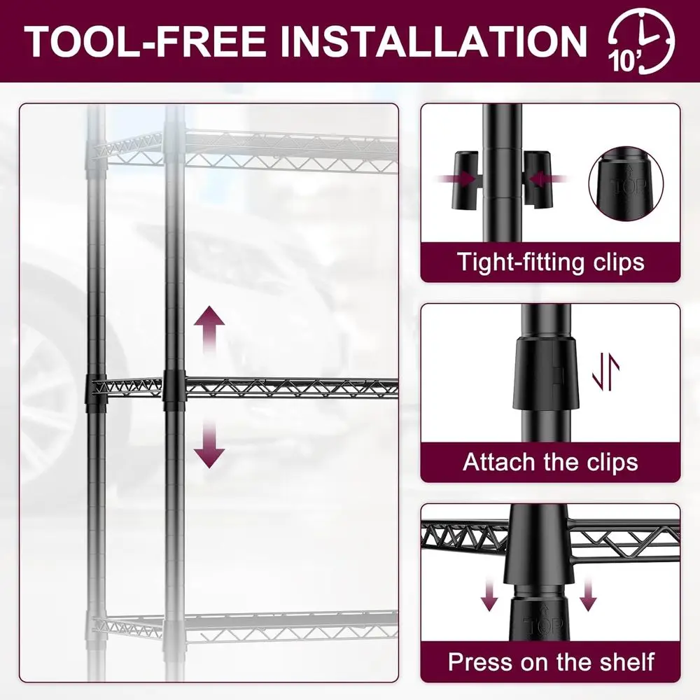 5-Shelf Metal Storage Rack with Wheels, 14x30x60, 750 lbs Capacity, Adjustable Wire Shelving for Home & Garage