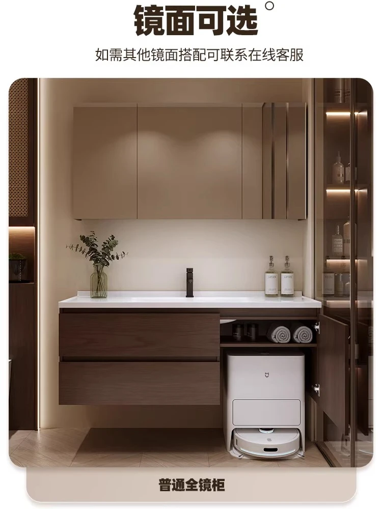 

Walnut ceramic integrated basin bathroom cabinet combined toilet washbasin