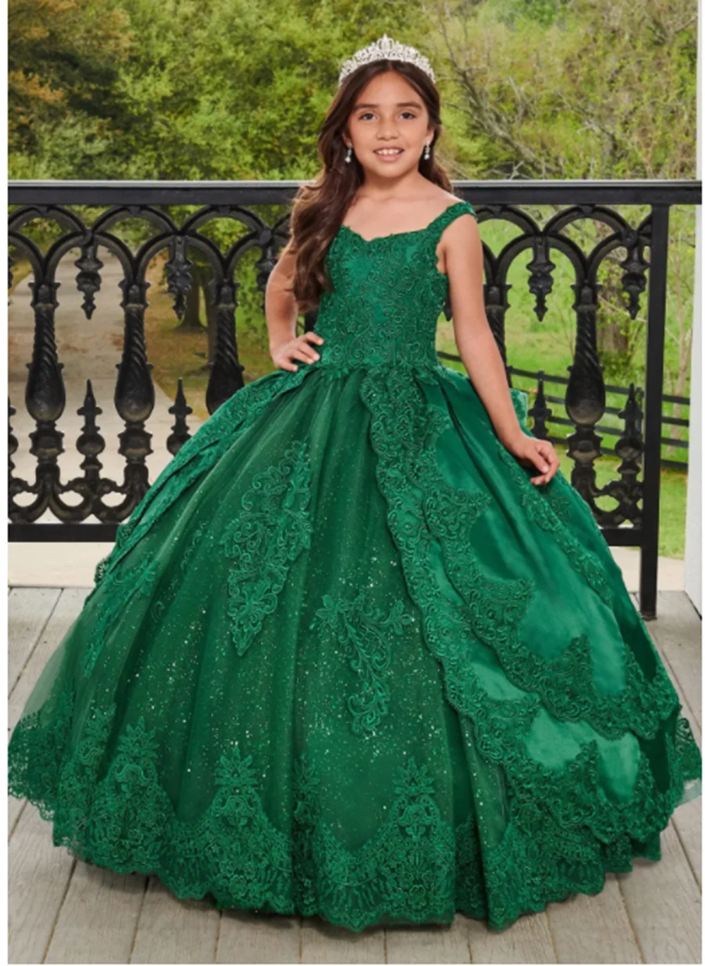 

Green Dresses Ball Gown V-neck Tulle Appliques Flower Girl Dresses For Weddings Pageant Dresses Wedding Lace Beads Floral