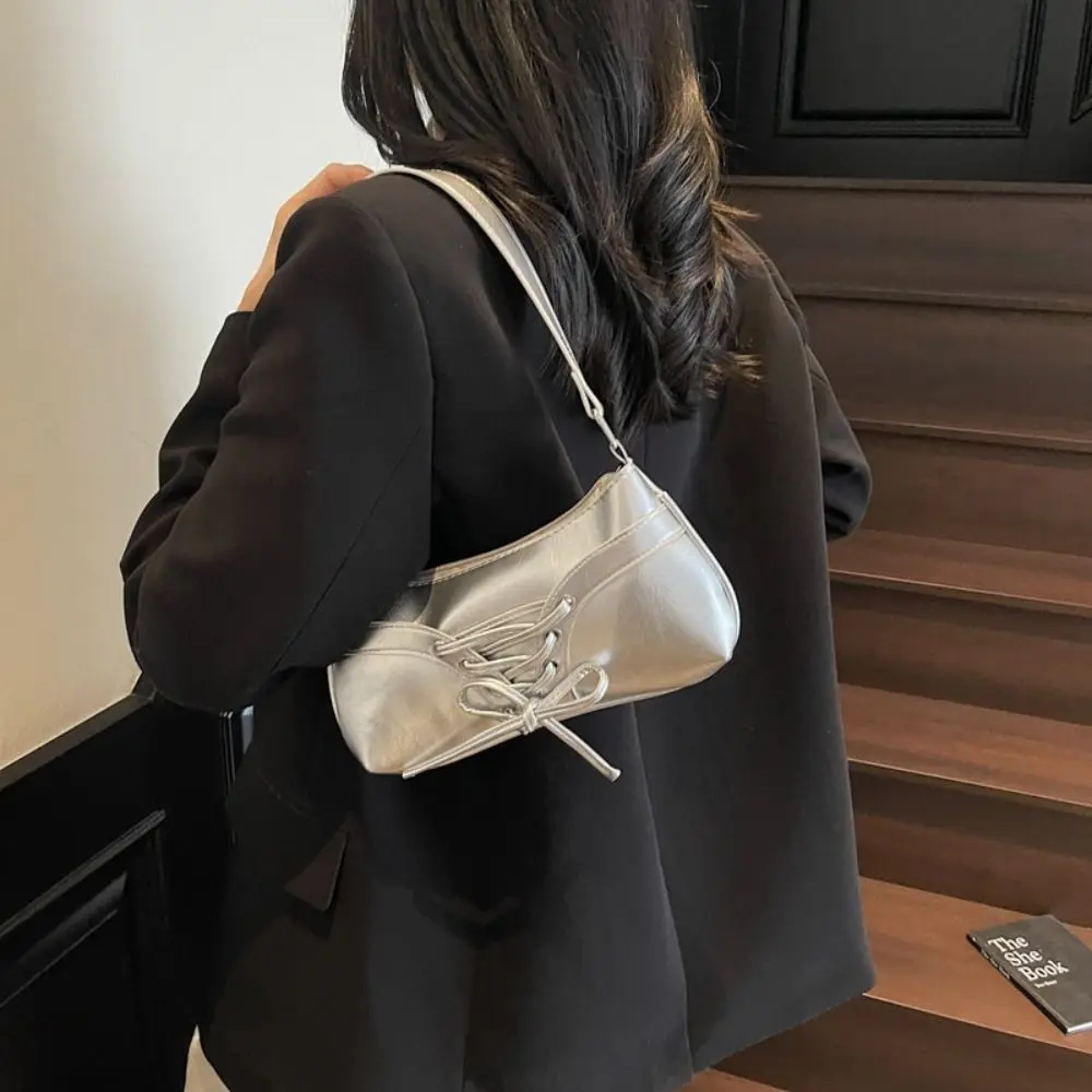 

New Bow Tie Shoulder Bag Y2k Designer Armpit Bag Sweet PU Leather Women Handbag Tote Bag