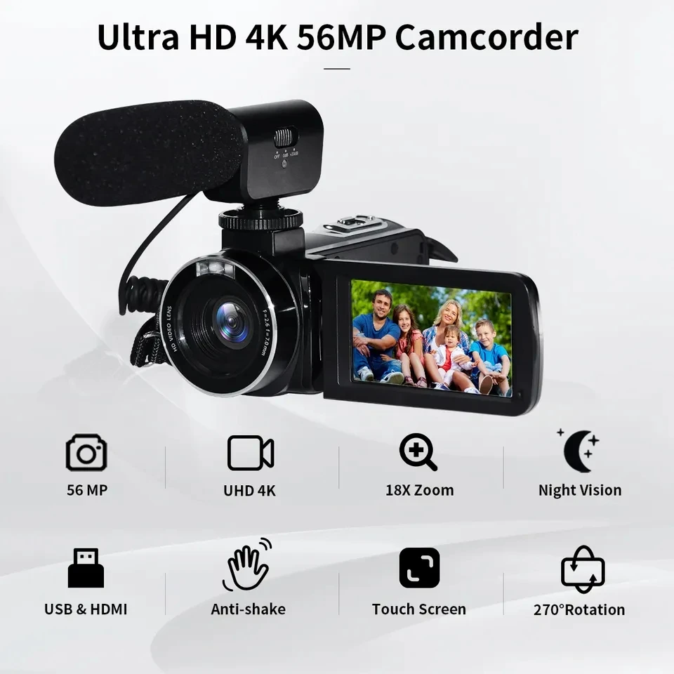 2023 Newest Style Portable 4K 56MP HD Handheld Video Camera with Microphones