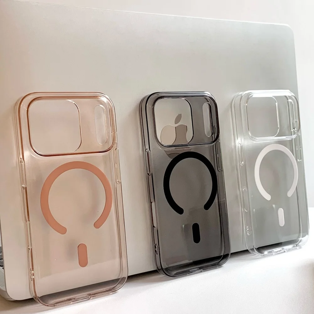 

Простой однотонный прозрачный магнитный чехол для iPhone 17 Air 16 15 14 13 12 Pro Max Plus, ультратонкий жесткий защитный чехол из ПК с кристаллами