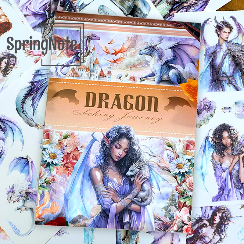 20Sheets Castle Princess Aesthetic Sticker Book Pre-Cut Blue Castle Flower Matte PET Washi Stickers For Scrapbooking Journal