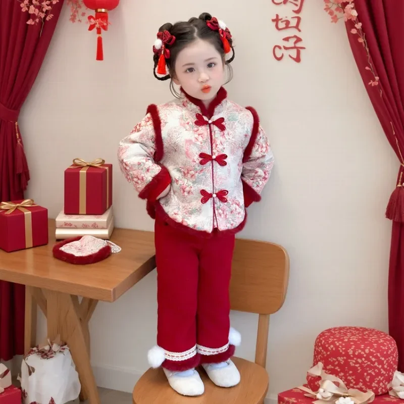 

Hot Thickened 2-Piece Set New Year Clothes for Girls Tang Clothing Sets Girls Year's Kawaii Coat Children's Winter Styles Baby