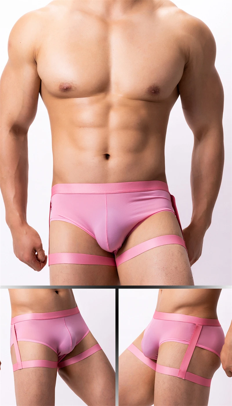 ملابس داخلية مثيرة على شكل حرف U محدبة رفيعة ملابس داخلية من الحرير الجليدي ملابس داخلية بحمالات للرجال أشرطة للساق calcinha الملاكمين وموجزات داخلية