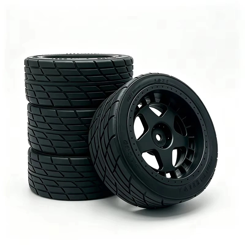 4Pcs 1/10 Scale RC Rally On-Road Tires And Wheels 12mm Hex Rubber Tyres Compatible with TT01 TT02 XV01 XV02 PTG-2 TA06 HPI Kyosh