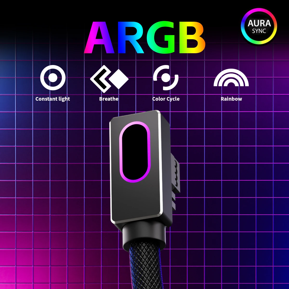 AIJS GPU16PIN Modular Cable,12VHPWR ARGB with 5V 3Pin,18AWG Right Side Male to Male Design, 5090 / 3070 Is Not Applicable