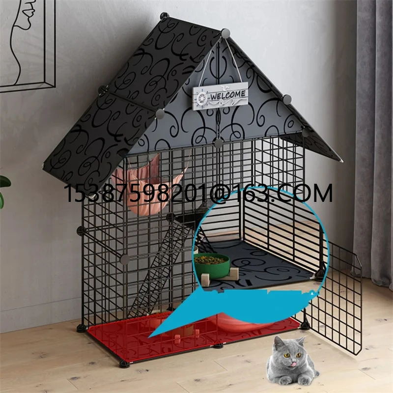 Two-layer Cat Cages House Wrought Iron Enclosures Cat Villa Home Indoor Animal Pet Dog Rabbit Kitten Cat House Pet Supplies Z