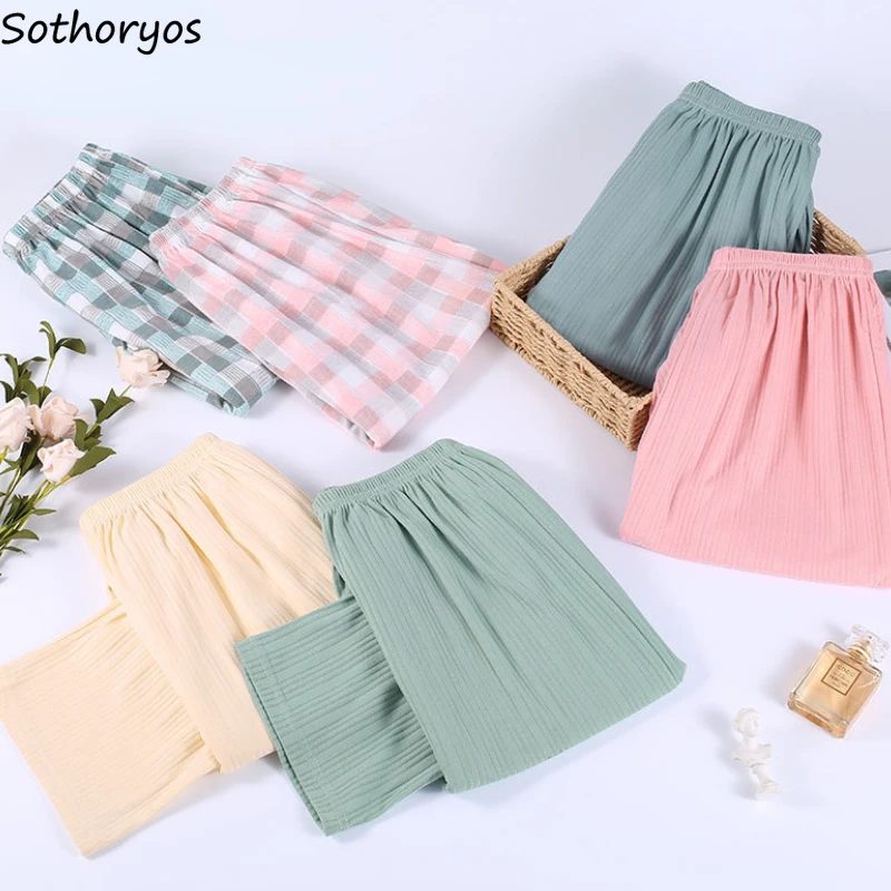 Schlaf Bottoms Frauen Sommer Baggy Weiche Hause Verschiedene Farben Alle-spiel Ulzzang Weiche Atmungsaktive Volle länge Chic Pantalones de Mujer