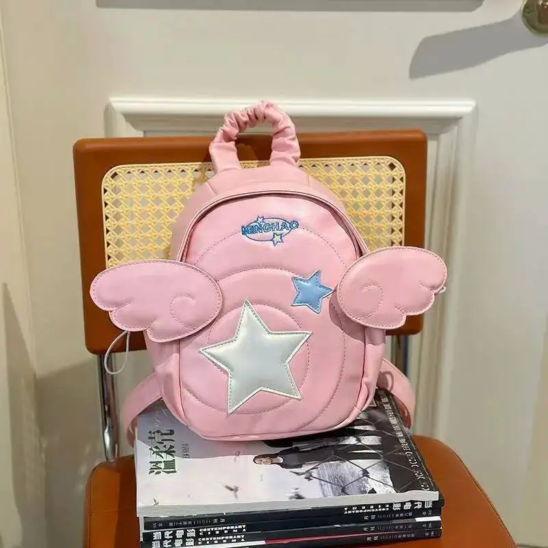 Streetwear Casual Travel Bags For Women Star Wings Design Ins Schoolbags Y2k Aesthetic Vintage Quilted Padded Backpacks