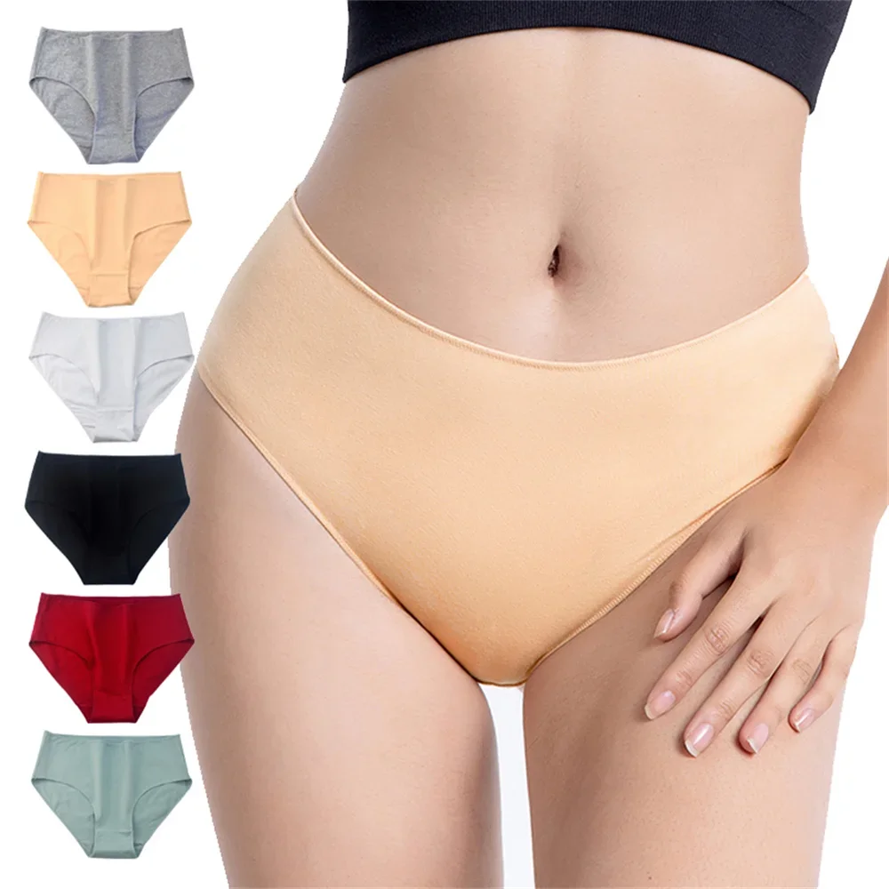 

6PCS/SET Women's Cotton Briefs Panties Soft Solid Color Underpants Sexy Female Girl Briefs Comfortable Intimate Lingerie Panties