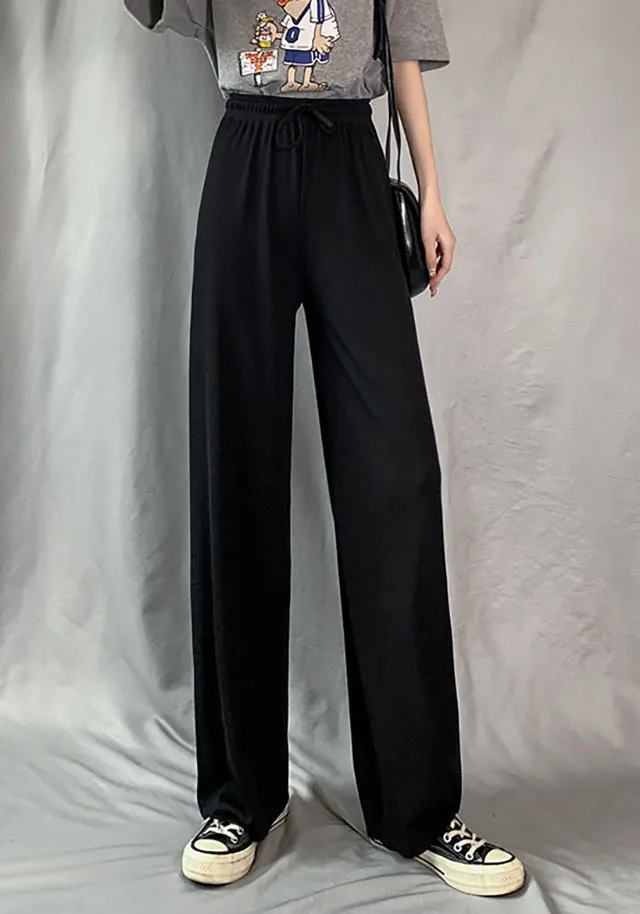 2025 New Ice Silk Wide Leg Pants Women's Spring and Summer Thin High Waist Drape Slim Straight Leg Loose Casual Pants