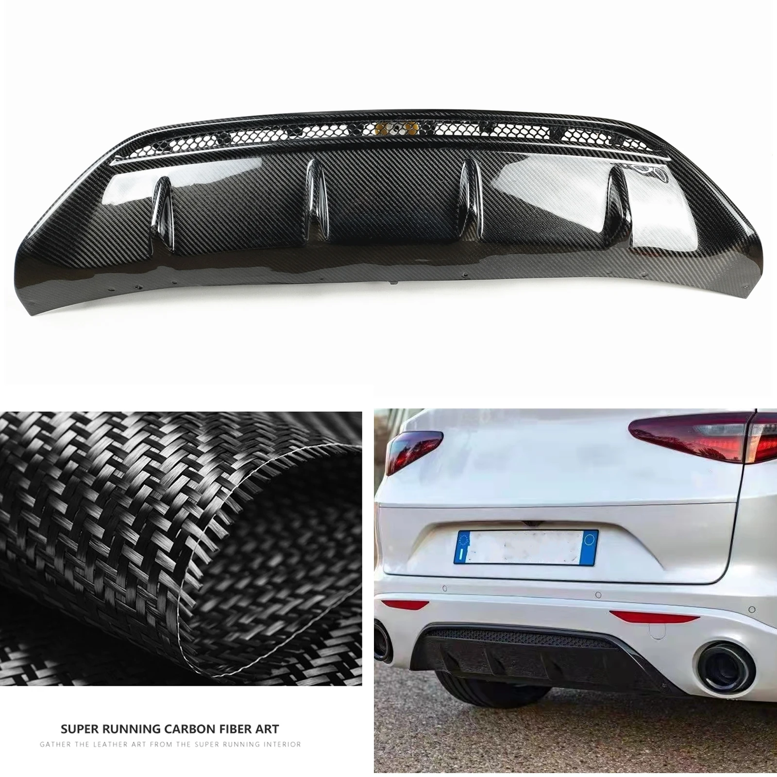 Car Rear Bumper Diffuser Lip Spoiler Plate Boot Tow Board Cover Splitter Carbon Fiber For Alfa Romeo Stelvio 2017-2021