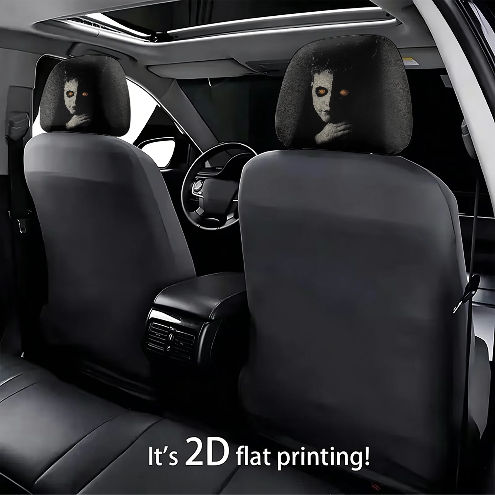2pcs Dark Devil Boy Pattern Car Headrest Covers—add a gothic flair to your car’s interior. Does not include filling. Easy to ins