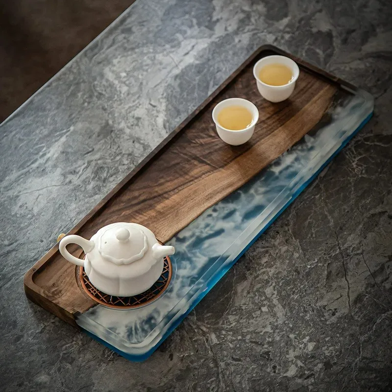 Wooden Tray Walnut Resin Dry Pour Tea  Epoxy  Solid Wood  Anti-Scald Dried Fruit Disc  Table