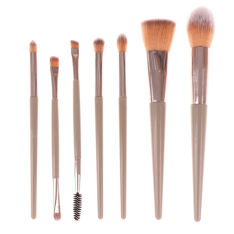 7 pçs pincéis de maquiagem conjunto rosto olhos compõem escova cílios sombra sobrancelha delineador fundação pó blush destaque lábios escova