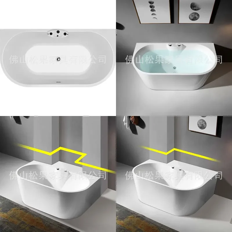 Custom Acrylic Seamless Thin Edge Deep Soaking Tub with Hidden Shower Thermal Insulation for Adult Home Bathroom