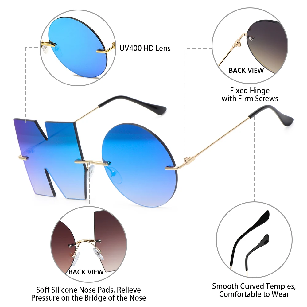 Kacamata pesta mewah Streetwear UV400 wanita, kacamata hitam wanita tanpa huruf tren warna