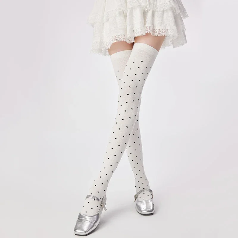 

Длинные носки JK, чулки в горошек с красной каймой для женщин, костюмы, летние модные сексуальные прозрачные черные шелковистые чулки Medias