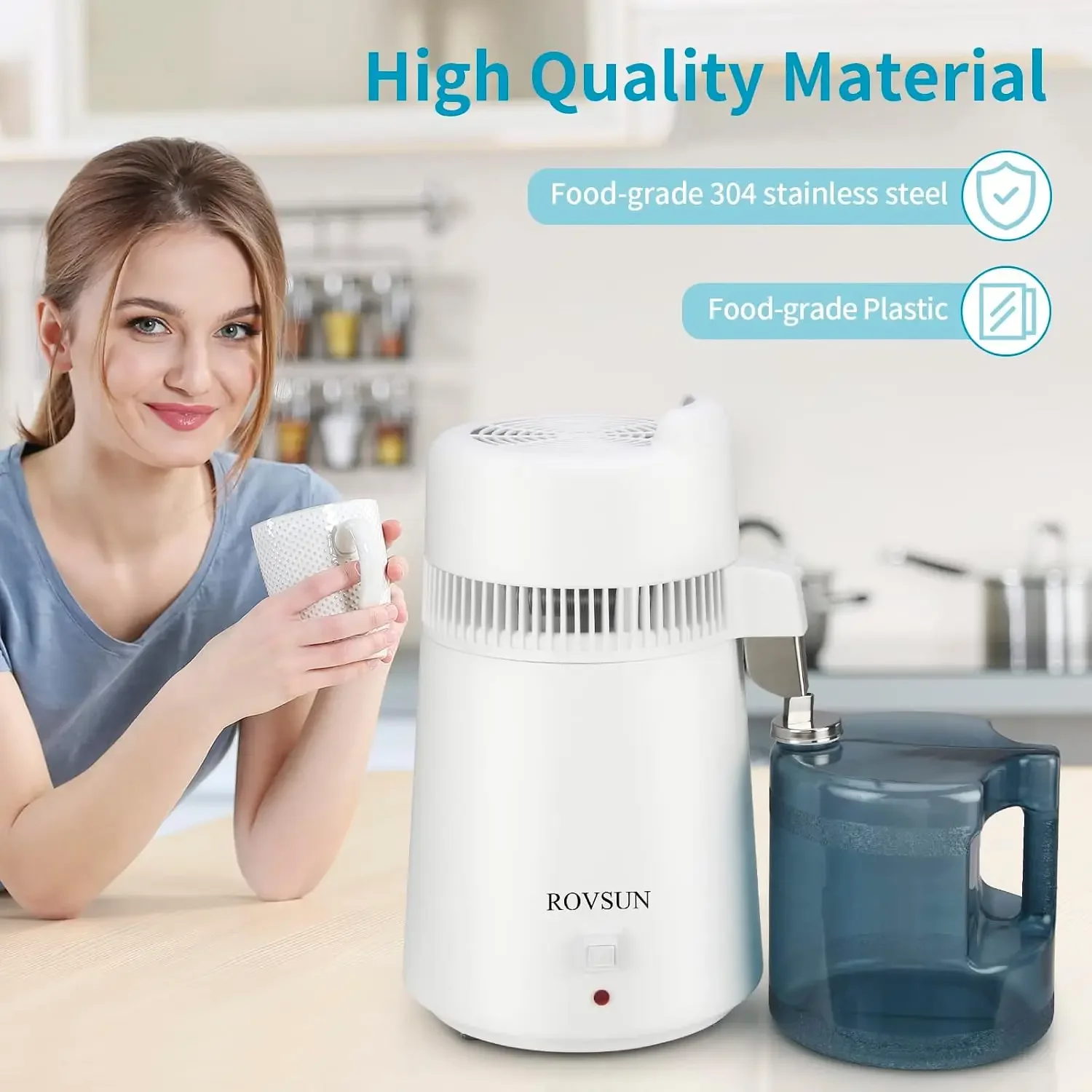 1.6 Gallon/6L Water Distiller w/BPA-Free Container & All Stainless Steel Interior for Home Use, 900W Countertop Distilled