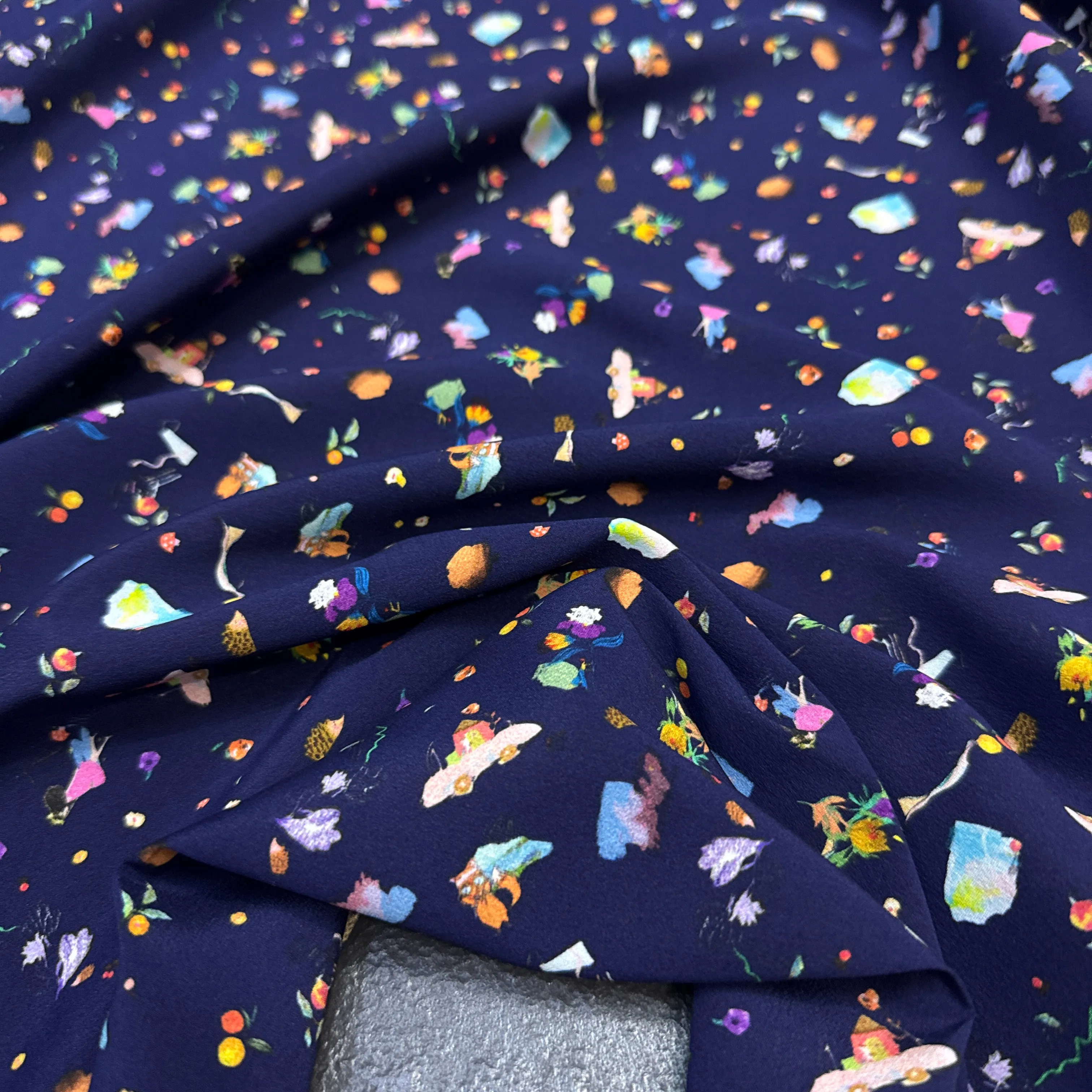 Cartoon Printed Stretch  Blue Silk Crepe de Chine Fabric for DIY Sewing Summer Dress Pajamas Soft Comfortable Silk Fabric FR7014