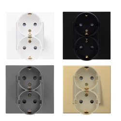 EU Wall Double Sockets 110-250V 16A Dual Power Outlets for Home Office Electrical Plug 86mm Plastic Panel White Black Grey Gold