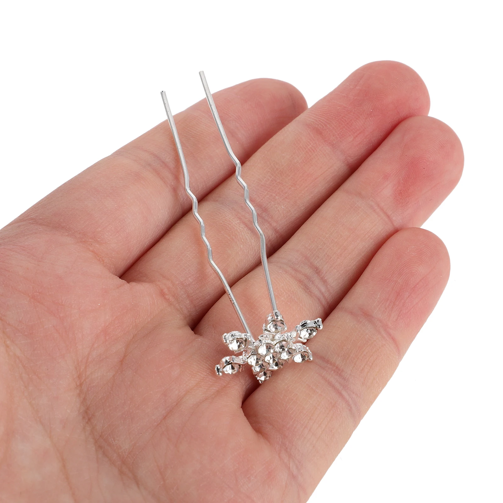 

10pcs Snowflake Water Hairpins Rhinestone Snap Clips U Shaped Crystal Headpiece Bridal Wedding Accessories Sparkly Hair