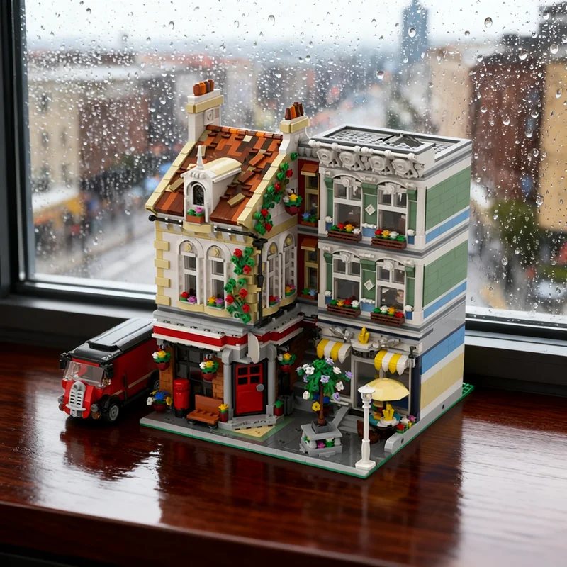 3450pcs MOC Modular Buildings Brick Square Post Office Model Building Blocks Architecture Assemble Birthday Craft Collection