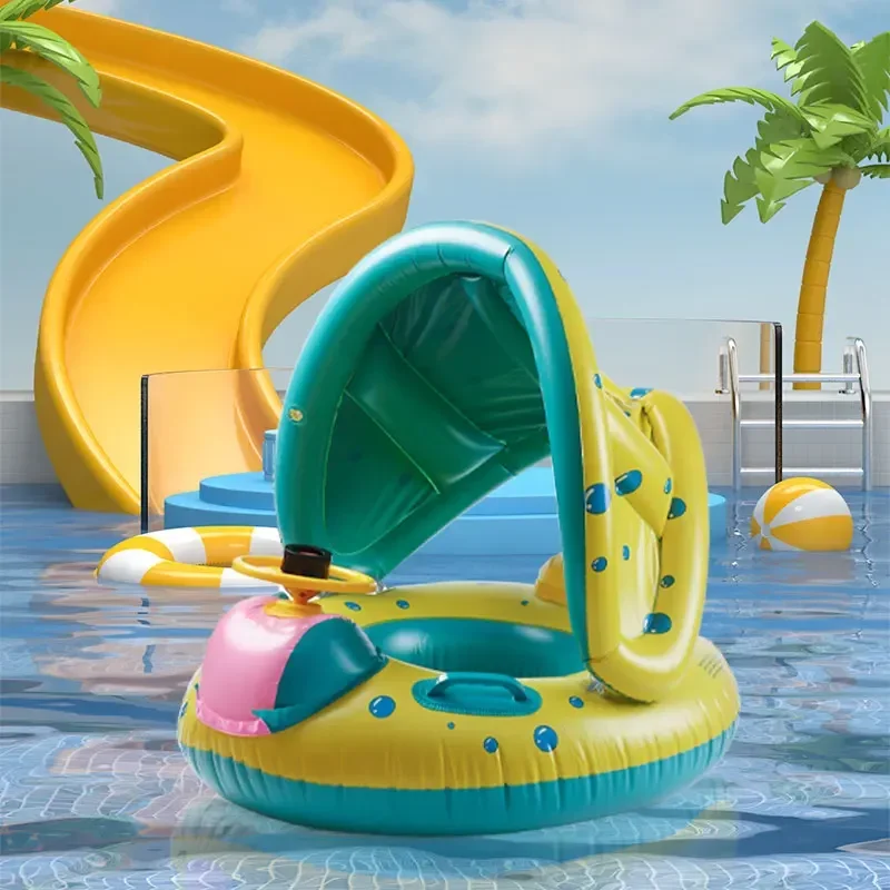 Juguete Inflable de Verano, Anillo de Natación con Volante, Sombrilla para Bebés, Asiento Flotante para Piscina, Bañera, Juguetes Acuáticos para Niños