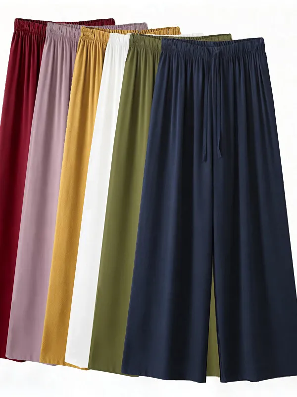 Spring Summer Cotton Silk Mosquito-Resistant Pants Thin Breathable Loose Home Clothes Can Be Worn outside Sleepwear Pure Colo...